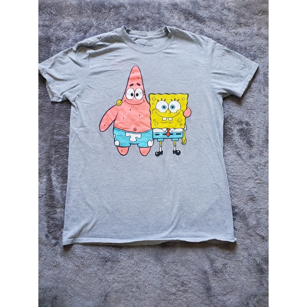 SpongeBob SquarePants T-Shirt Men's Medium Short Sleeve Crew Neck Graphic Gray